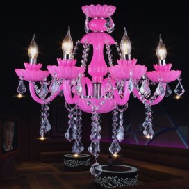 6 Light Pink Candle Style Crystal Chandelier