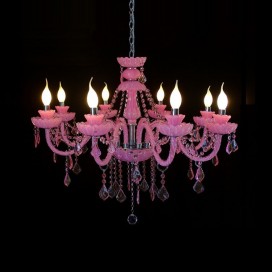 8 Light Pink Candle Style Crystal Chandelier