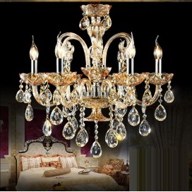 6 Light Amber Candle Style Crystal Chandelier