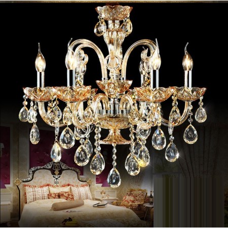 6 Light Amber Candle Style Crystal Chandelier