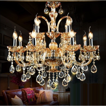 12 Light (8+4) 2 Tiers Amber Candle Style Crystal Chandelier