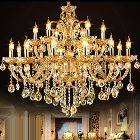 18 Light (12+6) 2 Tiers Amber Candle Style Crystal Chandelier