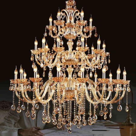 30 Light (15+10+5) 3 Tiers Amber Candle Style Crystal Chandelier