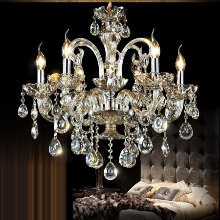 6 Light Cognac Colour Candle Style Crystal Chandelier