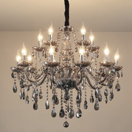 15 Light (10+5) 2 Tiers Modern Gray Candle Style Crystal Chandelier