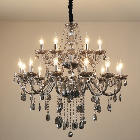 18 Light (12+6) 2 Tiers Modern Gray Candle Style Crystal Chandelier