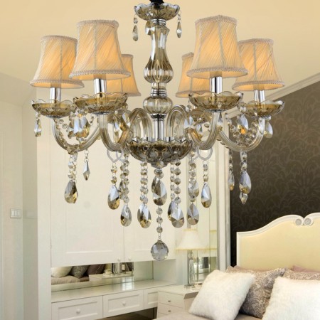 Modern Cognac Colour Candle Style Crystal Chandelier