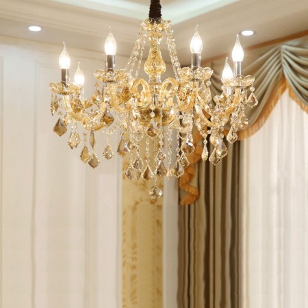 8 Light Cognac Colour Candle Style Crystal Chandelier