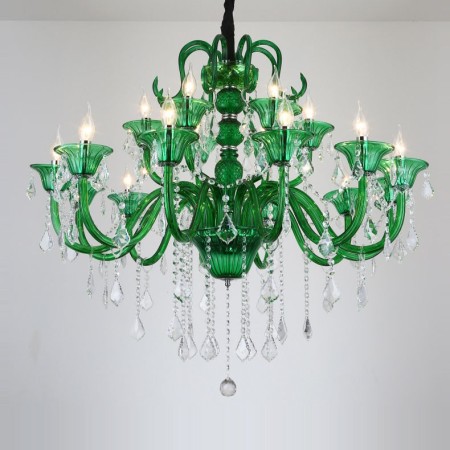 18 Light (12+6) 2 Tiers Green Candle Style Crystal Chandelier