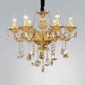 6 Light Amber Candle Style Crystal Chandelier