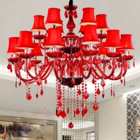 18 Light (12+6) 2 Tiers Red Candle Style Crystal Chandelier