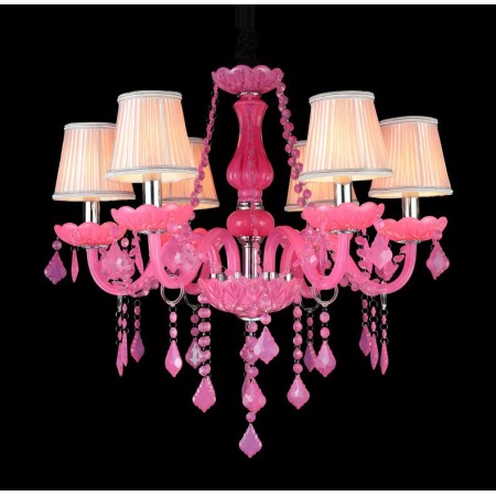 6 Light Pink Candle Style Crystal Chandelier