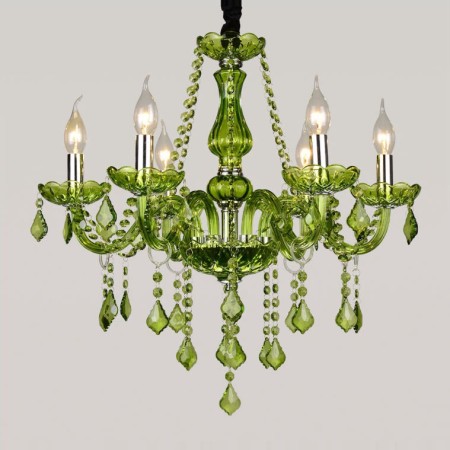 6 Light Green Candle Style Crystal Chandelier