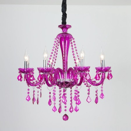 6 Light Purple Candle Style Crystal Chandelier