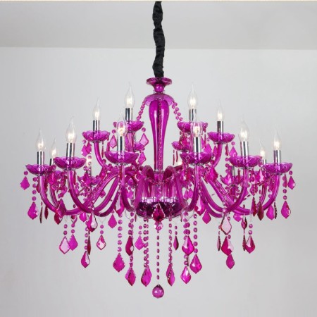 18 Light (12+6) 2 Tiers Purple Candle Style Crystal Chandelier