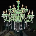 18 Light (12+6) 2 Tiers Green Candle Style Crystal Chandelier