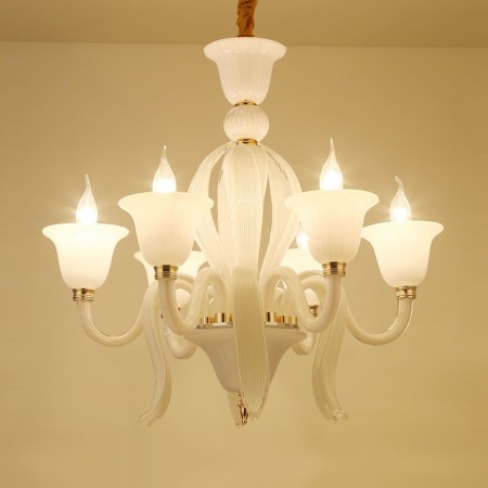 6 Light White Candle Style Crystal Chandelier