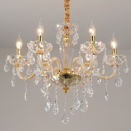 6 Light Champagne Candle Style Crystal Chandelier