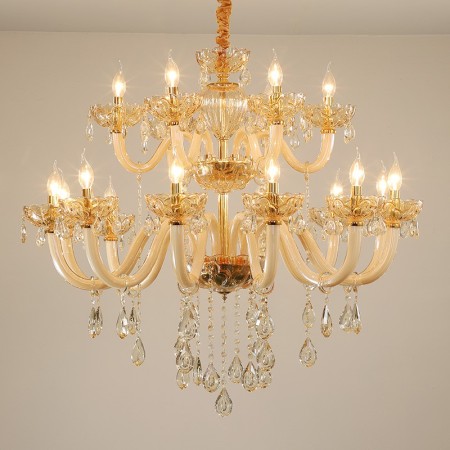 18 Light (12+6) 2 Tiers Champagne Candle Style Crystal Chandelier