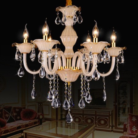 6 Light Champagne Candle Style Crystal Chandelier