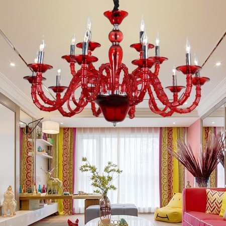 15 Light (10+5) 2 Tiers Red Black Candle Style Crystal Chandelier