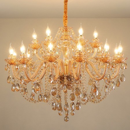 18 Light (12+6) 2 Tiers Amber Candle Style Crystal Chandelier