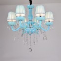 6 Light Nordic Style Blue Candle Style Crystal Chandelier