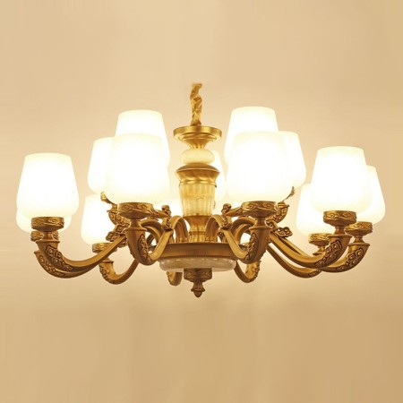 15 Light (10+5) 2 Tiers Zinc Alloy Marble Retro Luxurious Chandelier