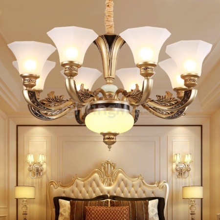 8 Light Retro Traditional Luxury Chandelier with Glass Shade