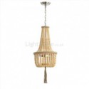 Vintage Wooden Beads Pendant Lamp 3 Lights Beaded Chandelier Bedroom Living Room