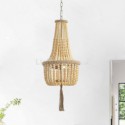 Vintage Wooden Beads Pendant Lamp 3 Lights Beaded Chandelier Bedroom Living Room