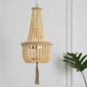 Vintage Wooden Beads Pendant Lamp 3 Lights Beaded Chandelier Bedroom Living Room