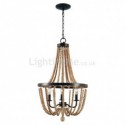 Vintage Wooden Beads Pendant Lamp 3 Lights Beaded Chandelier Bedroom Living Room