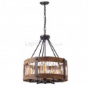 Retro Circular Wood Pendant Lamp 5 Light Cage Shade Light Fixture Living Room Kitchen