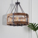 Retro Circular Wood Pendant Lamp 5 Light Cage Shade Light Fixture Living Room Kitchen