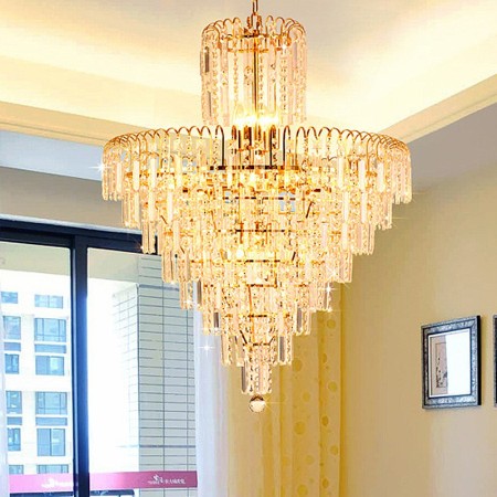 Modern Elegant Crystal Pendant Light Conical Chandelier Living Room Bedroom