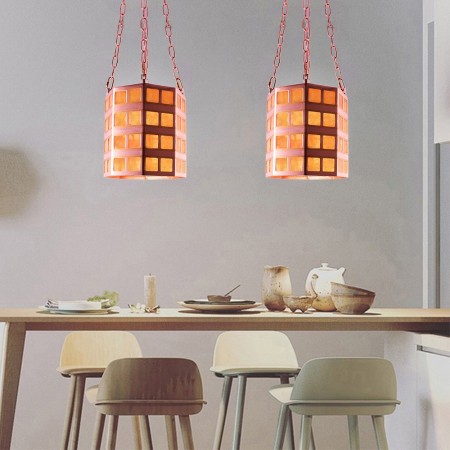 Cylindrical Modern Pendant Light with Natural Leaves in Shade