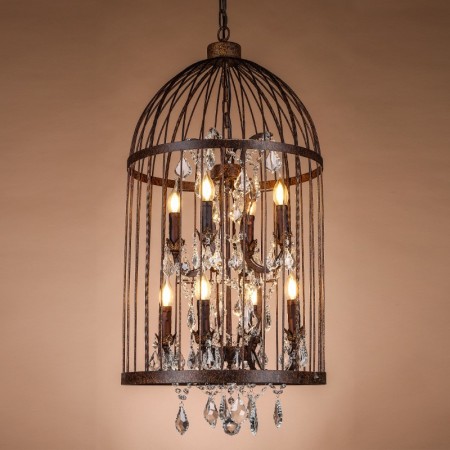 Retro / Vintage Metal 8 Light Birdcage Pendant Light