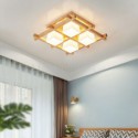 Nordic Square Grid Flush Mount Ceiling Light Rubber Wood Light Study Bedroom