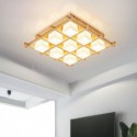 Nordic Square Grid Flush Mount Ceiling Light Rubber Wood Light Study Bedroom