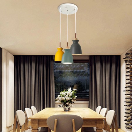 Nordic Simple Macaron Pendant Light Iron Arti Three Lights Restaurant Bar