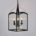 4 Light Black Metal Rustic / Lodge Pendant Light with Glass Shade