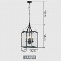 4 Light Black Metal Rustic / Lodge Pendant Light with Glass Shade