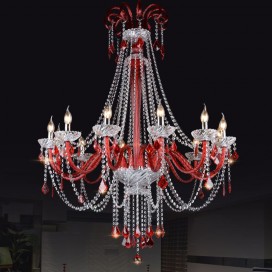 12 Light Red Candle Style Crystal Chandelier