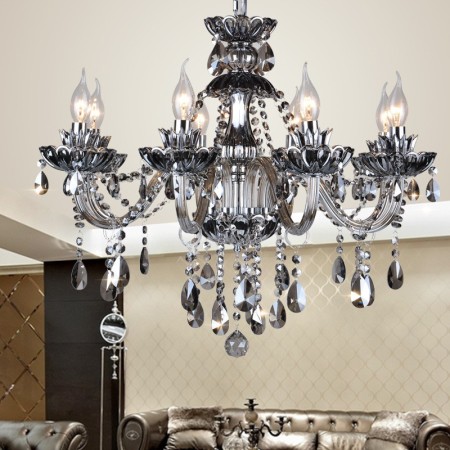 8 Light Retro Gray Candle Style Crystal Chandelier