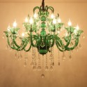 18 Light (12+6) 2 Tiers Green Candle Style Crystal Chandelier