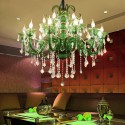 18 Light (12+6) 2 Tiers Green Candle Style Crystal Chandelier