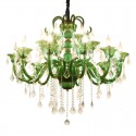 18 Light (12+6) 2 Tiers Green Candle Style Crystal Chandelier