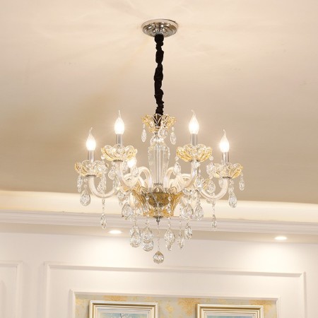 6 Light Champagne Candle Style Crystal Chandelier