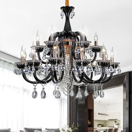 18 Light (12+6) 2 Tiers Black Candle Style Crystal Chandelier